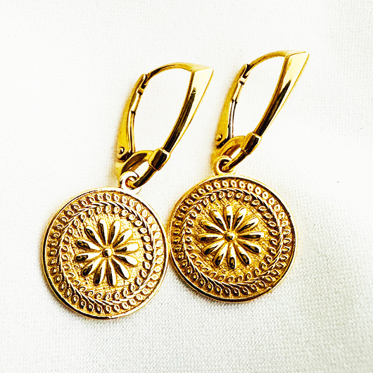 kolczyki pozłacane Kolczyki z rozetą, złote wiszące koła