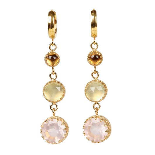 kolczyki pozłacane Złote kolczyki Dream z kwarcem różowym, prehnitem i cytrynem