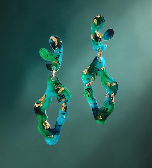 kolczyki z żywicy UNIKATOWE kolczyki z żywicy : DUŻE : zielono - turkusowe