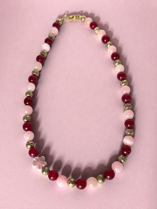 chokery Choker z różowego jadeitu, granatu i złotej lawy