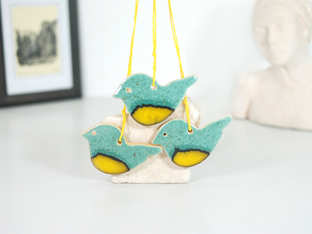 Ozdoby na ścianę Ptaszki ceramiczne sikorki - wiszące dekoracje do domu