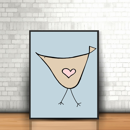plakat A4 ptaszek z sercem MUKI design