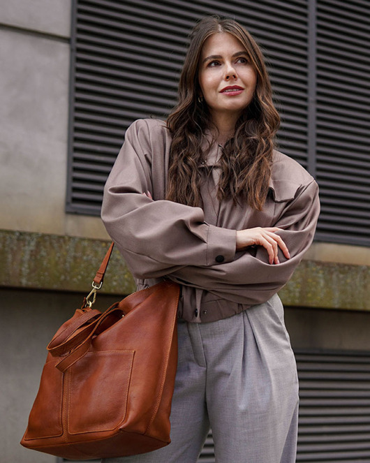 torby na ramię Torebka skórzana camelowa duża typu shopper