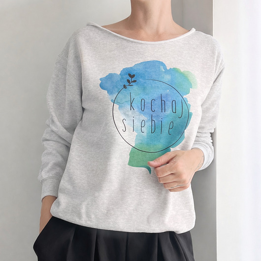 bluza bez kaptura damska Kochaj siebie szara bluza oversize