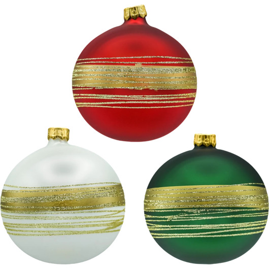 ozdoby choinkowe Bombki okrągłe ze złotymi pasami: 3 kolory