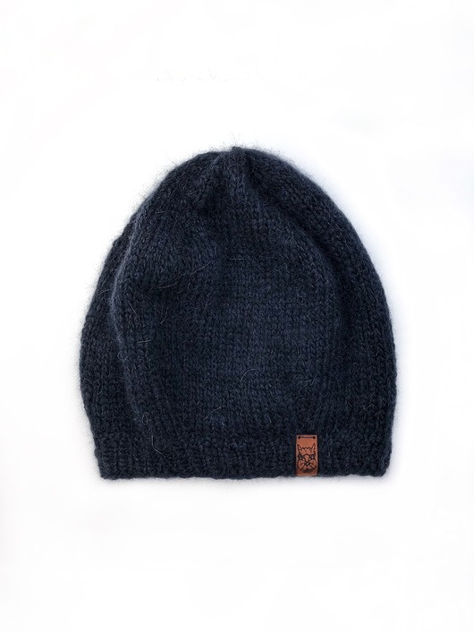 Granatowa czapka beretowa z alpaki Midnight Holy Alpaca Knit