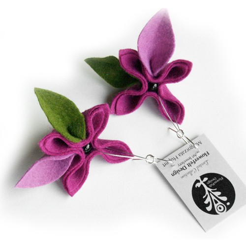 trzy różowe-kolczyki FlowerFelt Design