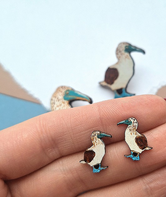 kolczyki drewniane Głuptaki malowane