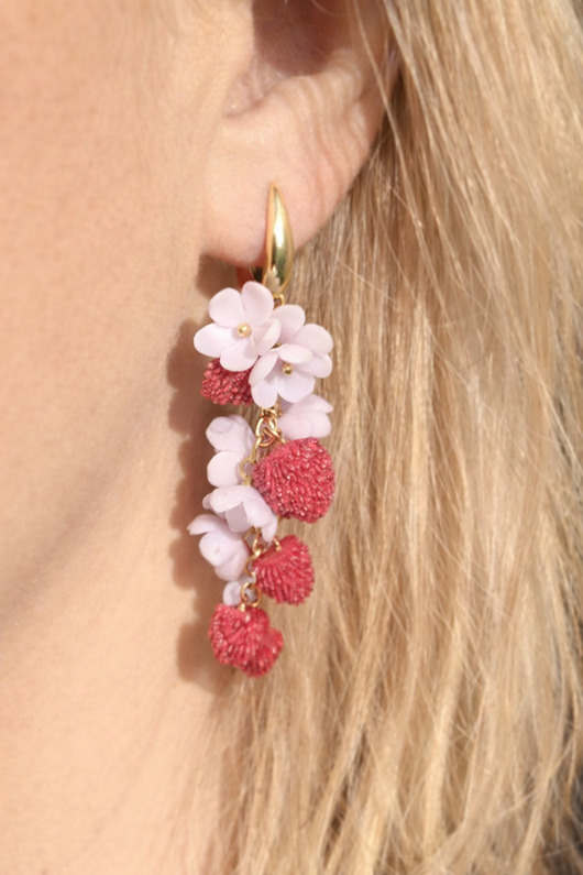 kolczyki z masy plastycznej Kolczyki z poziomkami i niezapominajkami. Handmade Polska. Polimerowa glina