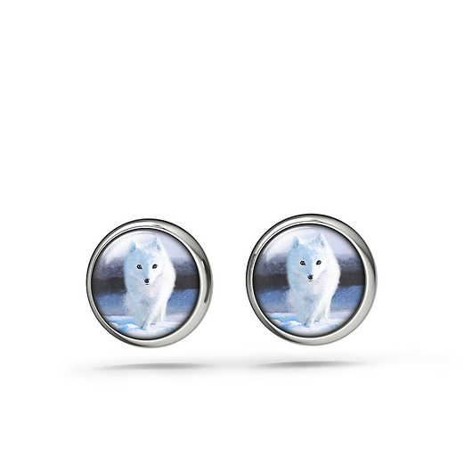 kolczyki szklane Kolczyki - Biały lis - sztyfty mini