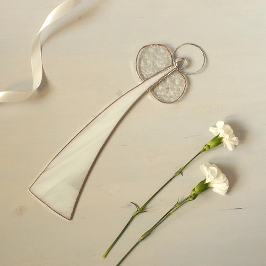 Na Komunię  duży anioł biały witrażowy BeArt Handmade