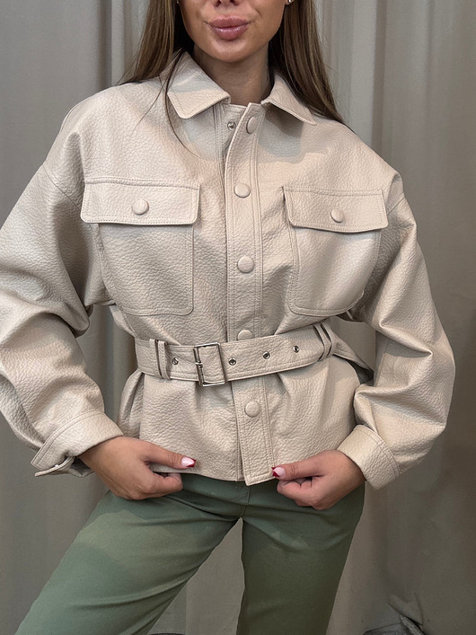kurtki damskie Kurtka z ekoskóry Beige