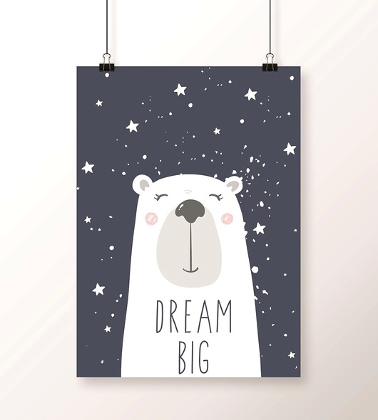 Plakat DREAM BIG - miś i gwiazdki Well Wall