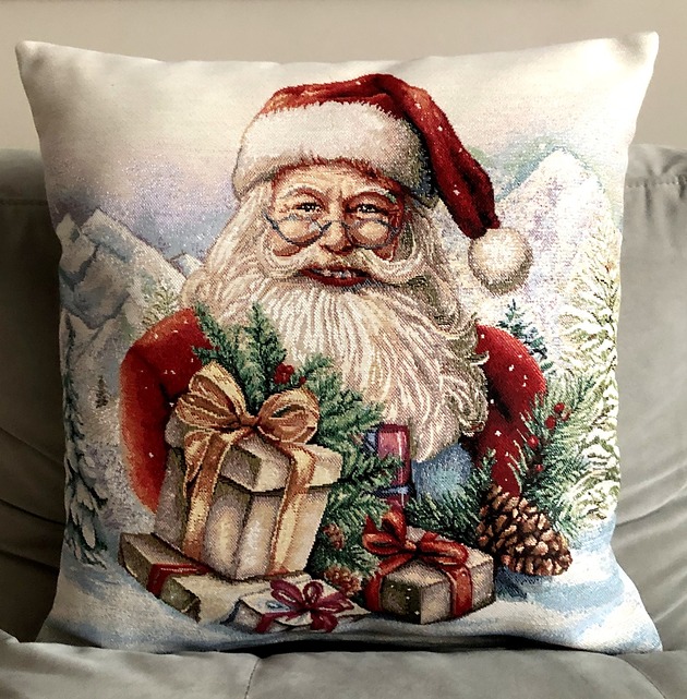 poduszki z grafiką Poduszka gobelinowa na gwiazdkę z Mikołajem