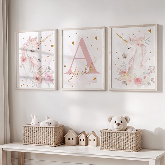 obrazy i plakaty do pokoju dziecięcego Jednorożec kwiaty 