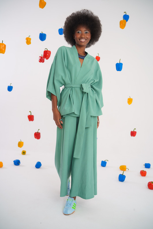 spodnie materiałowe damskie Spodnie Davis pistacja