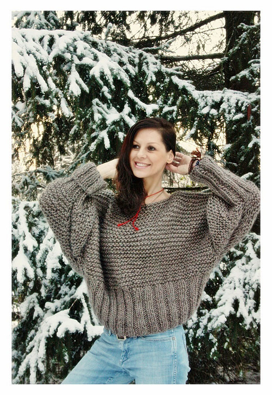 swetry damskie  Brązowy sweter handmade moher z wełną