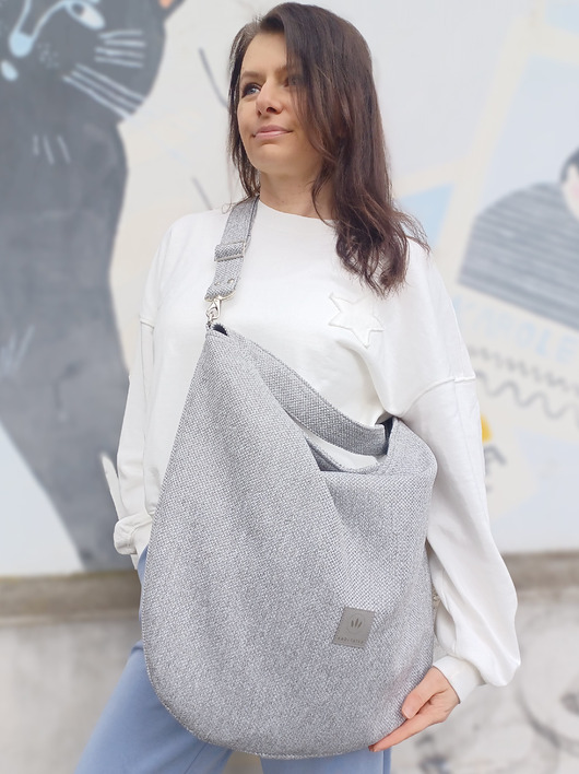 torby na ramię Torba hobo z plecionki tapicerskiej Jasnoszara