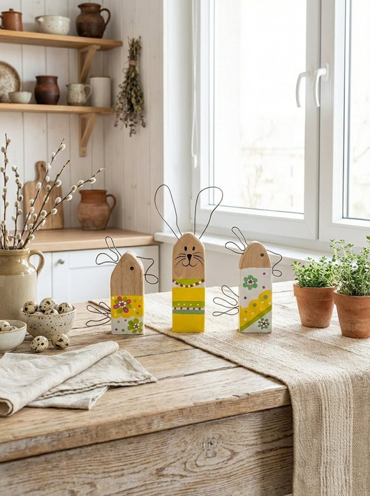 ozdoby wielkanocne Zestaw Wielkanocny Zając i Kura Drewniane Ozdoby w Stylu Skandynawskim