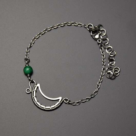 bransoletki wire wrapping Bransoletka malachit wire wrapping księżyc lunula