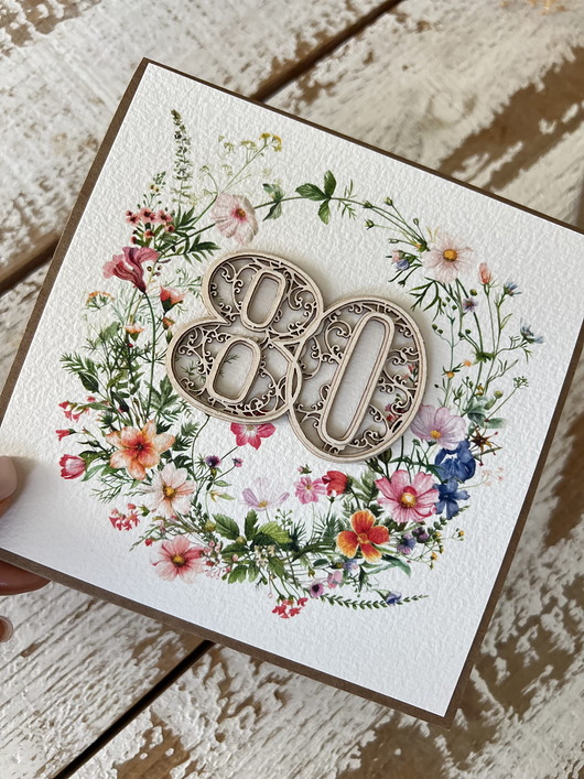 kartki scrapbooking Wyjątkowa ręcznie robiona kartka życzenia na 80 urodziny