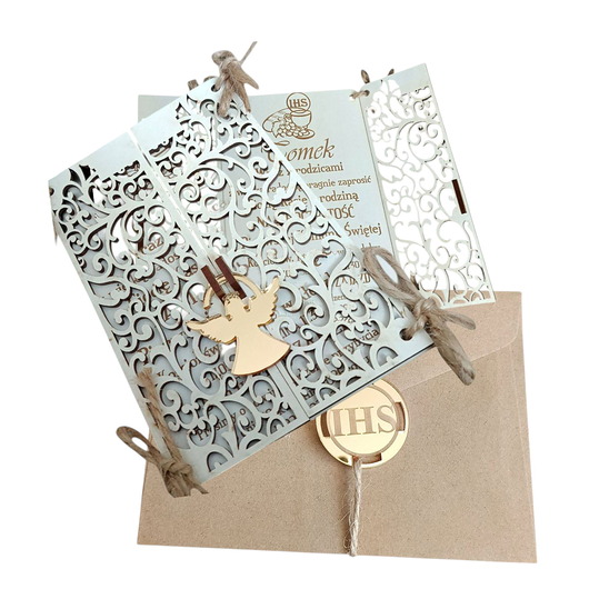 zaproszenia na komunię Zaproszenie na Pierwszą Komunię Świętą drewniane