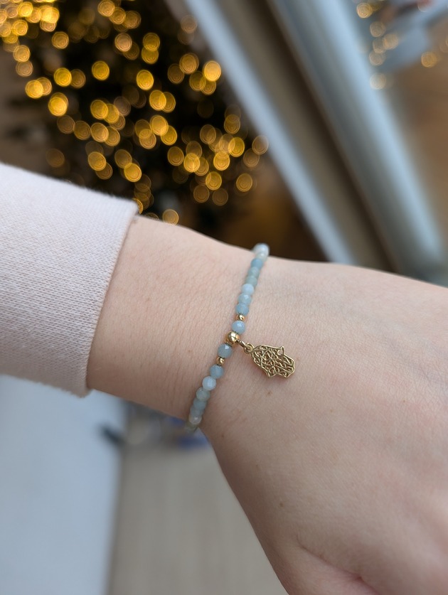 bransoletki z kamieni naturalnych Bransoletka na gumce z amazonitami i złotem Jasmina