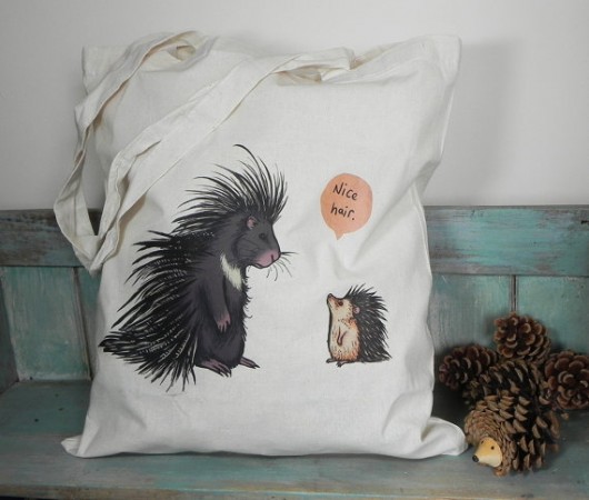 Ekologiczna torba bawełniana, jeż, nice hair nkcraftstudio