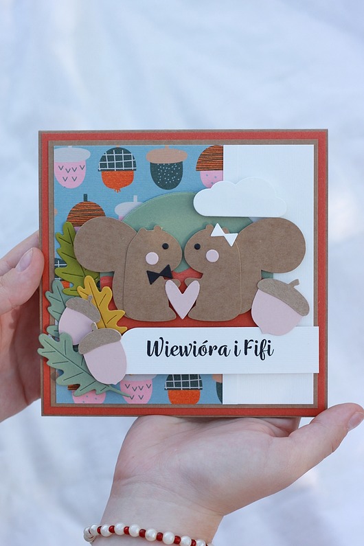 kartki scrapbooking Zakochane wiewiórki. Jesienna kartka na ślub