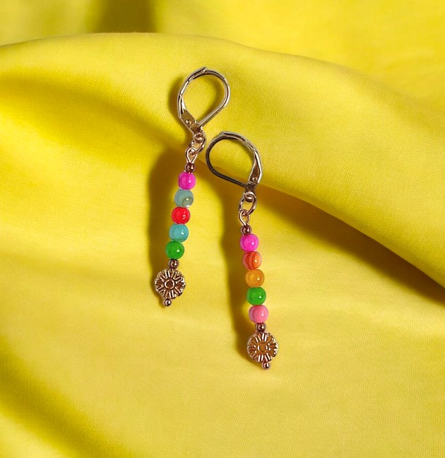 kolczyki z kamieniami Kolczyki : summer collection : kolorowa muszla i kwiatuszki