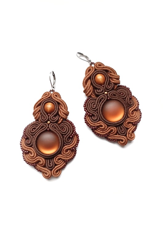 kolczyki soutache Brązowe kolczyki sutasz boho