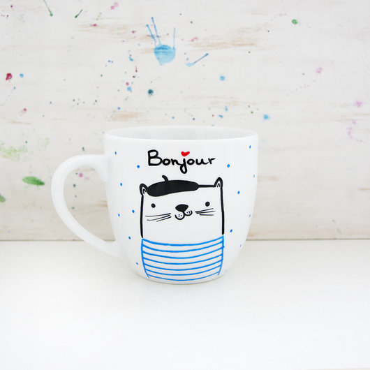 Bonjour - kubek XL z kotem  miamilu