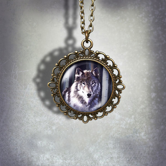 wisiory Medalion - Szary wilk - romantyczny, brąz