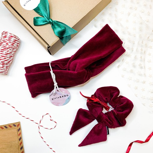 opaski do włosów Cherry XMAS Box - opaska + bow scrunchie