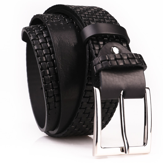 paski męskie Szeroki skórzany pasek męski czarny