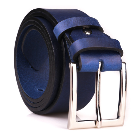 paski męskie Szeroki skórzany pasek męski niebieski