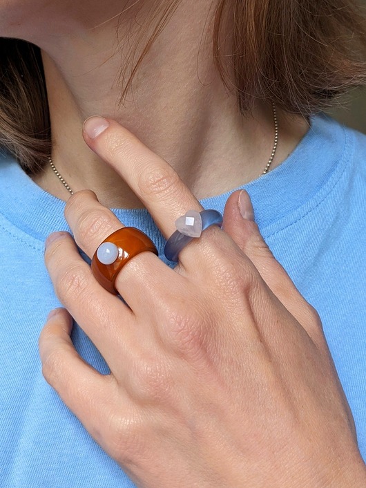 pierścionki - różne Pierścionek z kamienia naturalnego z sercem, kwarc różowy Chunky Jelly Ring