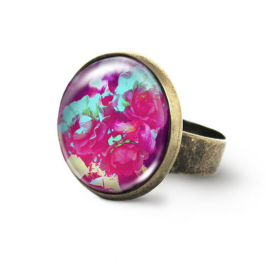 pierścionek z żywicy Pierścionek - Amarantowe róże - brąz