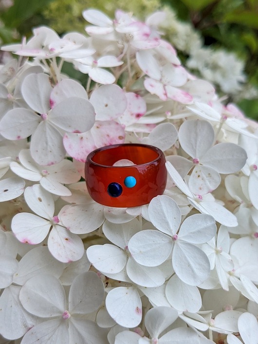 pierścionek z żywicy Szeroki pierścionek z agatu, z turkusem i lapis lazuli Boho handmade
