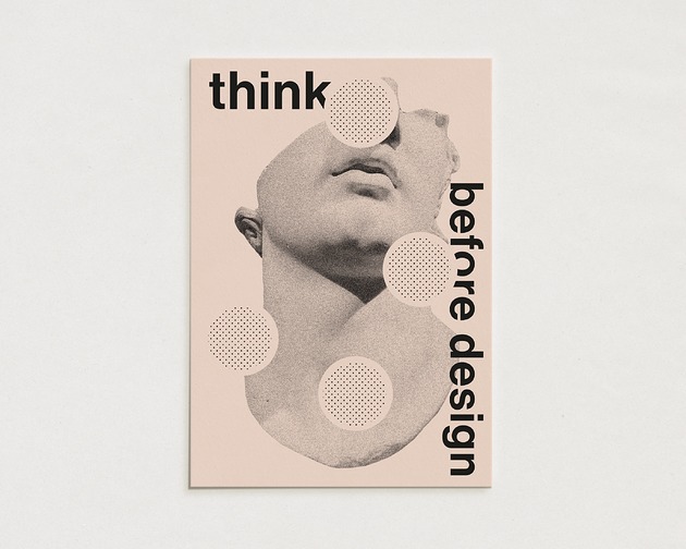 plakaty Think before design 03 / Oryginalna grafika / poster print / plakat z cytatem