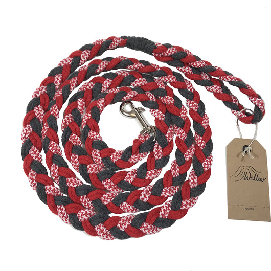  2 m smycz ze sznura  czarno-czerwona-melanż Willow Hand Made