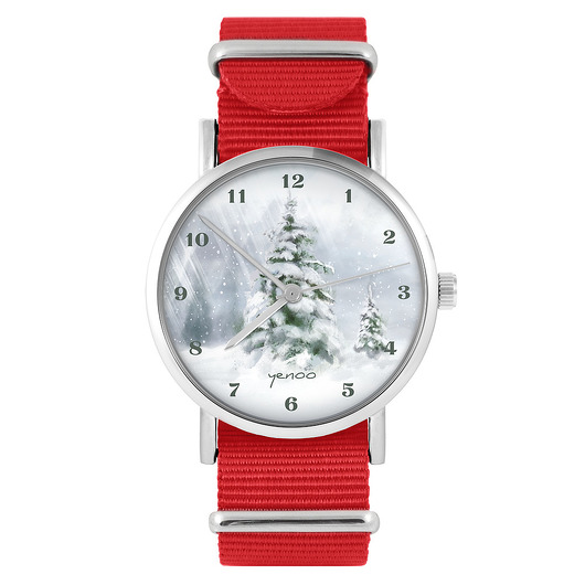 zegarki damskie Zegarek - Zimowy, choinka - czerwony, nato