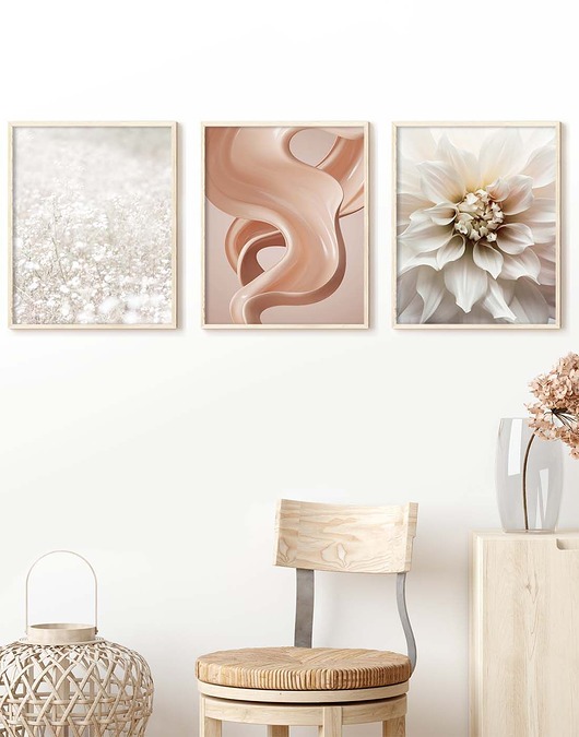 plakaty Zestaw 3 Plakatów: Biała Dalia, Abstrakt i Drobne Kwiaty