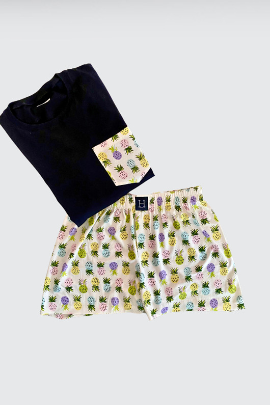 piżamy damskie Piżama Unisex bawełniana w wakacyjny wzór ananasy
