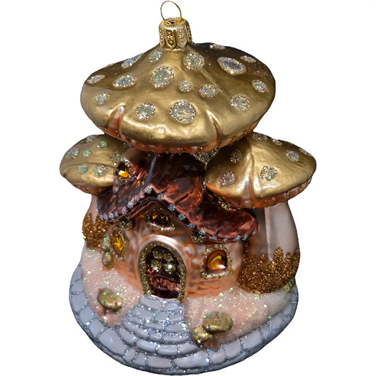 bombki Ręcznie malowana bombka szklana złoty muchomorowy domek