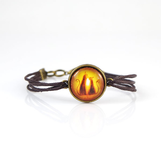 bransoletki ze szkła Bransoletka - Kotki - sznurki, brąz