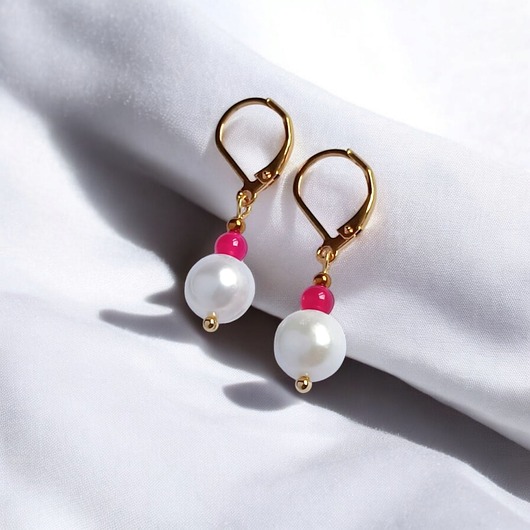 kolczyki z kamieniami Kolczyki FUCHSIA & PEARL collection: perła i agat : krótkie