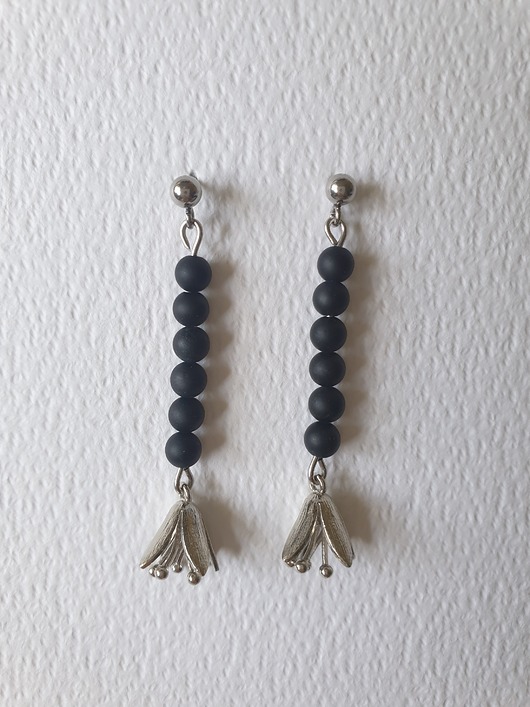 kolczyki z mosiądzu Kolczyki GARDEN OF EDEN  czarny turmalin, mosiądz, kwiat lotosu srebrny