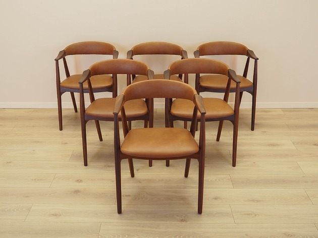 krzesła Komplet sześciu krzeseł tekowych, duński design, lata 70, produkcja: Dania