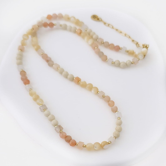 korale Naszyjnik z kamieni naturalnych: kamień słoneczny, kamień księżycowy
